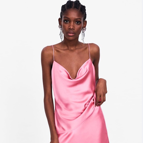 Zara Tops - ZARA Pink Cowl Neck Satin Effect Tank Top Size XS Bloggers Favorite!